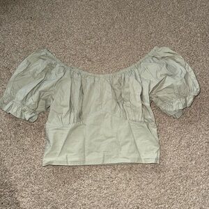 Off-Shoulder Puff Sleeve Crop Top in Sage Green